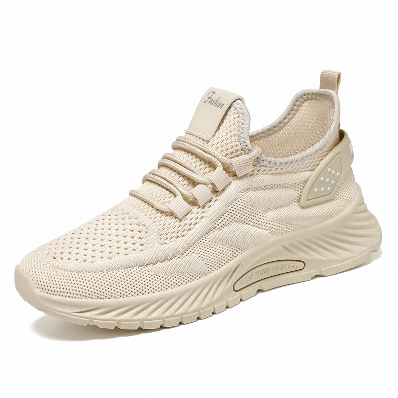 Women Lace Up Running Shoes Sporty Outdoor Beige Fabric Sneakers Comfort Lightweight Non Slip Athletic Shoes for Gym Work Casual