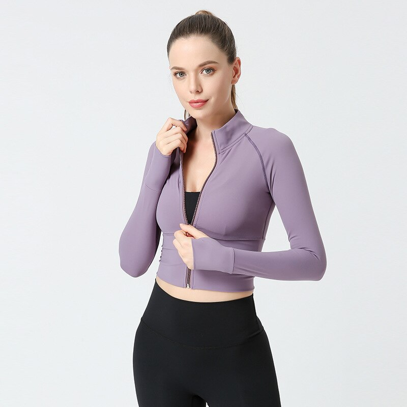 Nude Zipper Fitness Gym tops Long Sleeve yoga shirts Autumn and winter Slim running jacket Quick dry sports jackets coats